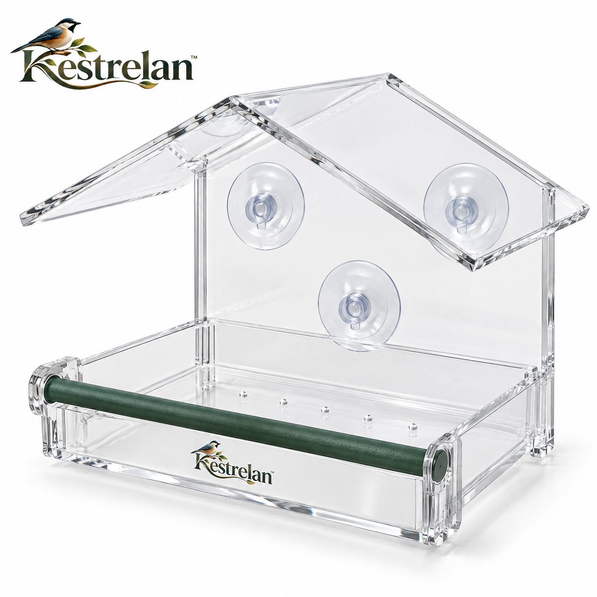 Kestrelan™ ClearPerch Window Bird Feeder – Transparent Suction-Mount Feeder for Up-Close Backyard Bird Watching