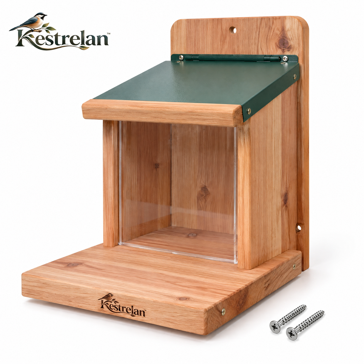 Kestrelan™ NutDeck Squirrel Feeder – Outdoor Wooden Feeding Station with Covered Food Box for Backyard Wildlife Watching