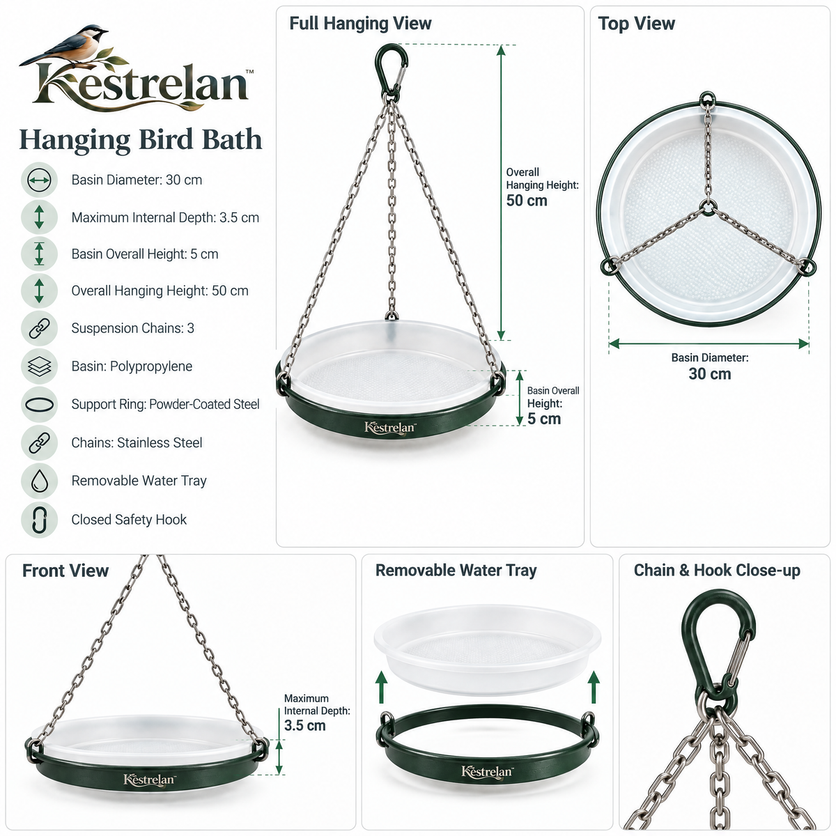 Kestrelan™ SkyBasin Hanging Bird Bath – Suspended Outdoor Water Dish for Garden, Patio & Backyard Bird Watching