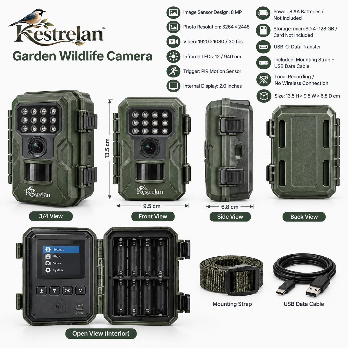 Kestrelan™ WildTrace Backyard Wildlife Camera – Motion-Activated Outdoor Observation Camera for Birds, Squirrels & Garden Visitors