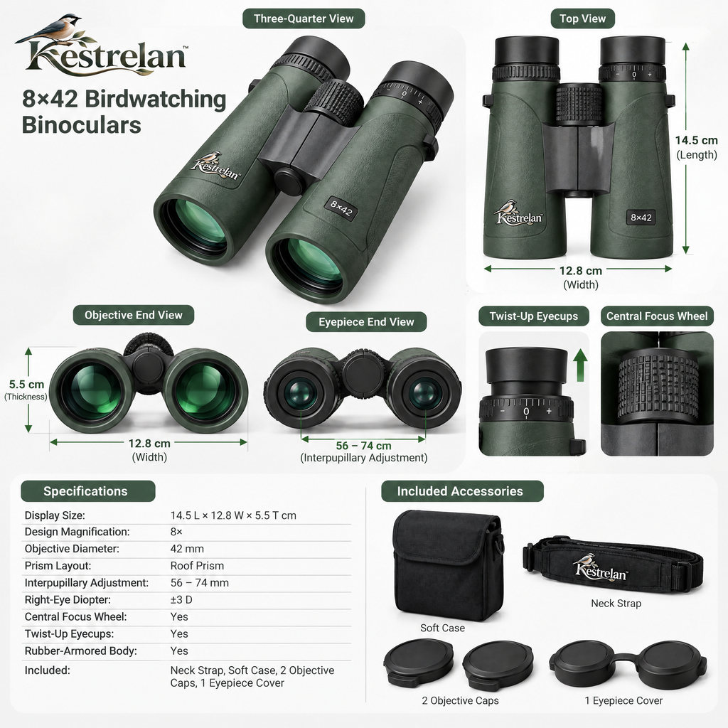 Kestrelan™ FieldSight Birding Binoculars – Lightweight Wide-View Optics for Backyard Wildlife, Hiking & Outdoor Observation