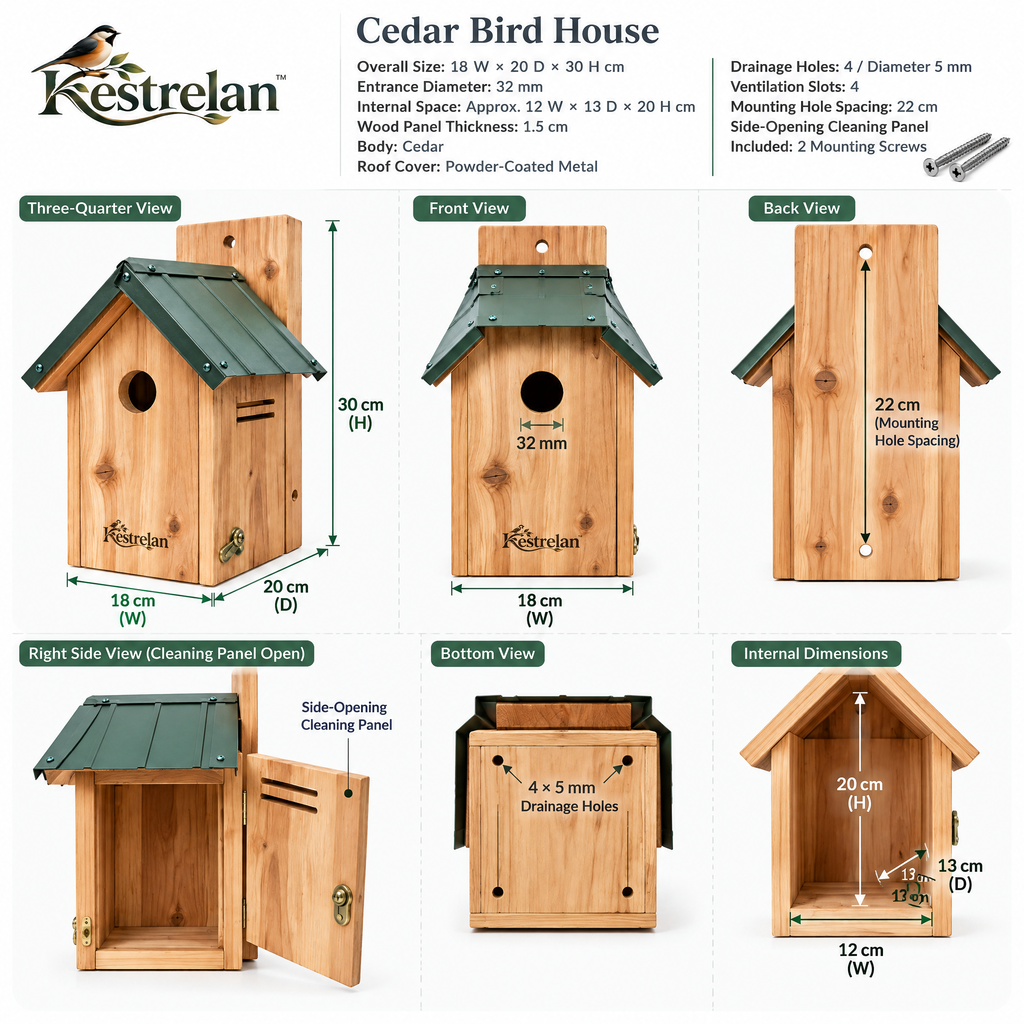 Kestrelan™ TimberNook Wooden Birdhouse – Outdoor Nesting Shelter for Backyard Trees, Garden Posts & Wildlife Spaces