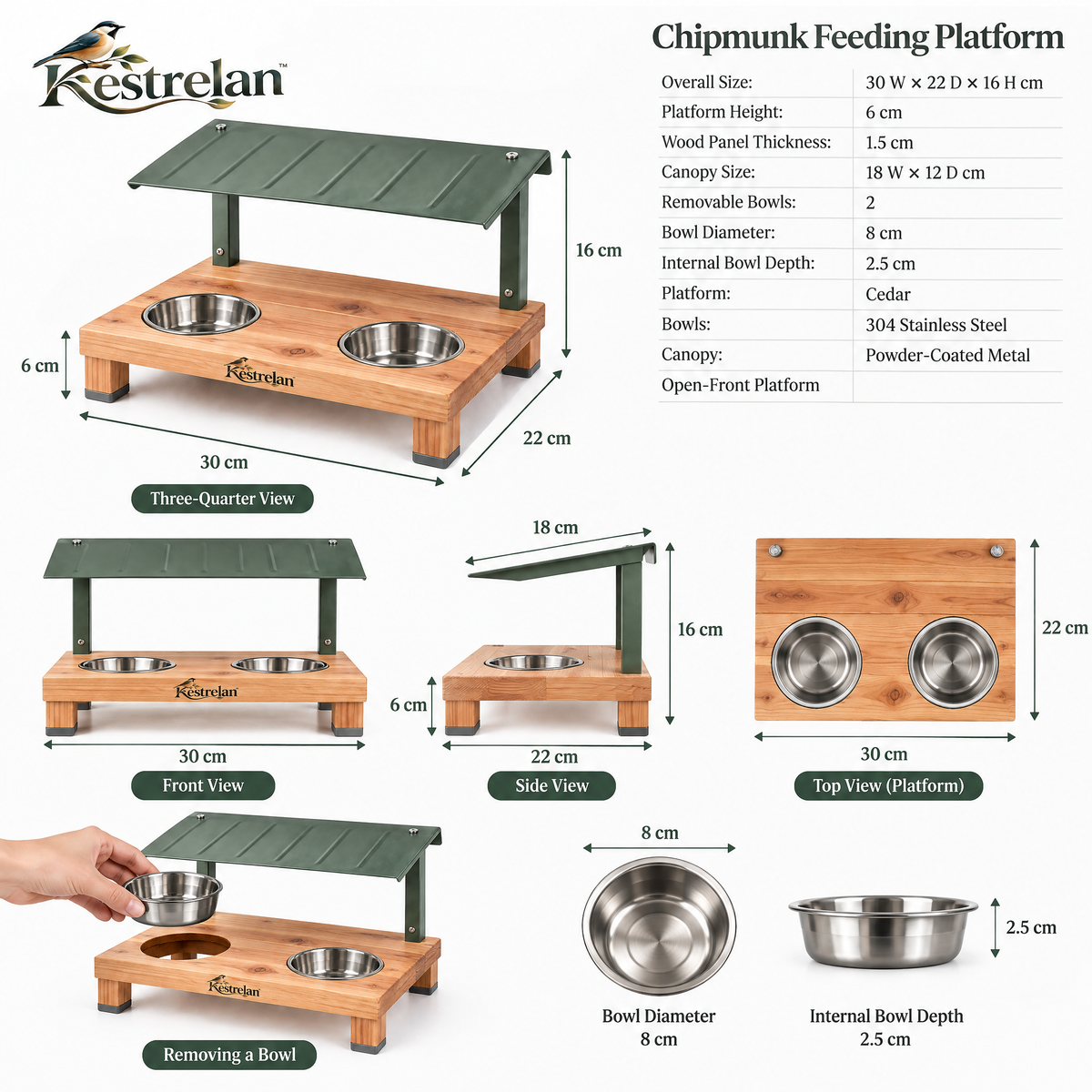 Kestrelan™ TinyTrail Chipmunk Feeding Platform – Raised Backyard Wildlife Snack Station for Gardens, Patios & Nature Watching