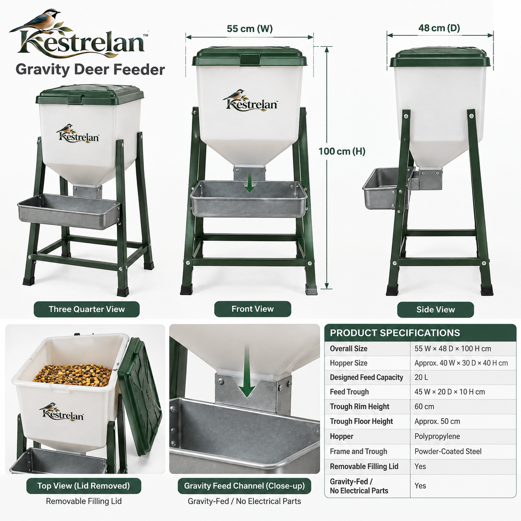 Kestrelan™ MeadowFeed Deer Feeder – Large-Capacity Outdoor Wildlife Feeding Station for Rural Yards, Woodlots & Nature Observation