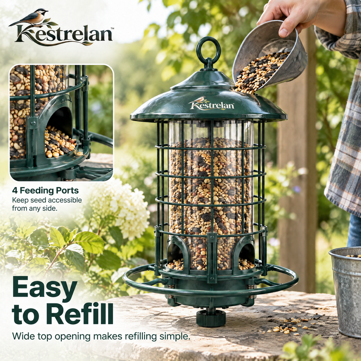 Kestrelan™ GuardPerch Squirrel-Resistant Bird Feeder – Protected Hanging Seed Station for Backyard & Garden Bird Watching