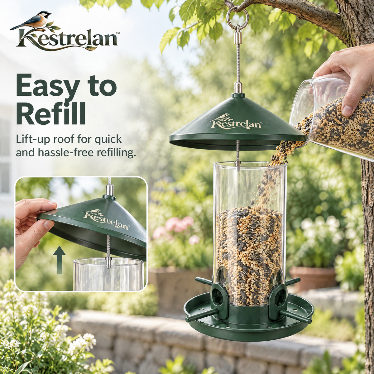 Kestrelan™ SeedHaven Hanging Bird Feeder – Outdoor Suspended Seed Station for Backyard, Garden & Patio Bird Watching