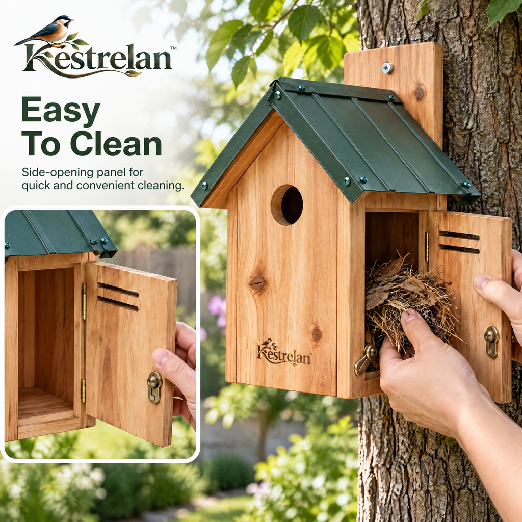 Kestrelan™ TimberNook Wooden Birdhouse – Outdoor Nesting Shelter for Backyard Trees, Garden Posts & Wildlife Spaces