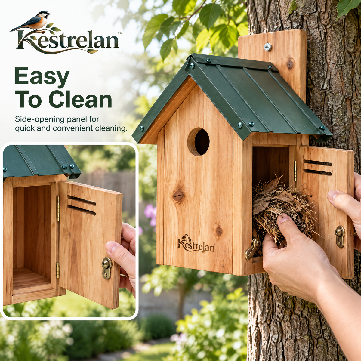 Kestrelan™ TimberNook Wooden Birdhouse – Outdoor Nesting Shelter for Backyard Trees, Garden Posts & Wildlife Spaces