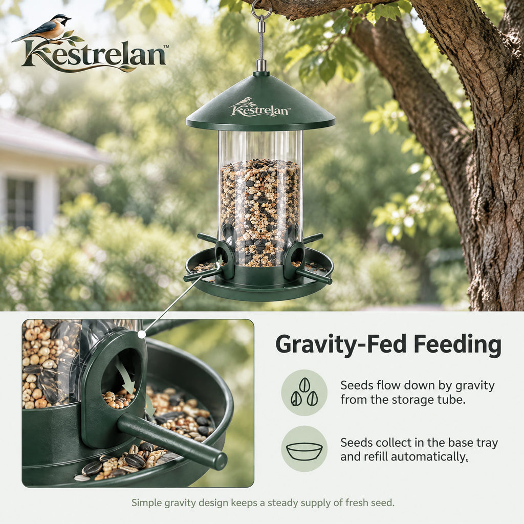 Kestrelan™ SeedHaven Hanging Bird Feeder – Outdoor Suspended Seed Station for Backyard, Garden & Patio Bird Watching