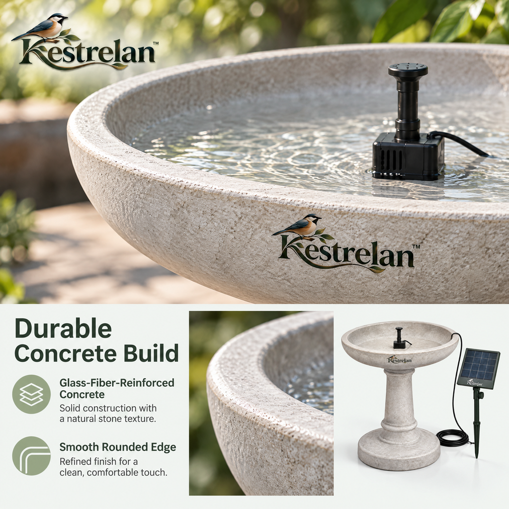 Kestrelan™ SunRipple Solar Bird Bath Fountain – Solar-Powered Water Circulator for Garden Basins, Backyard Bird Baths & Outdoor Wildlife Spaces