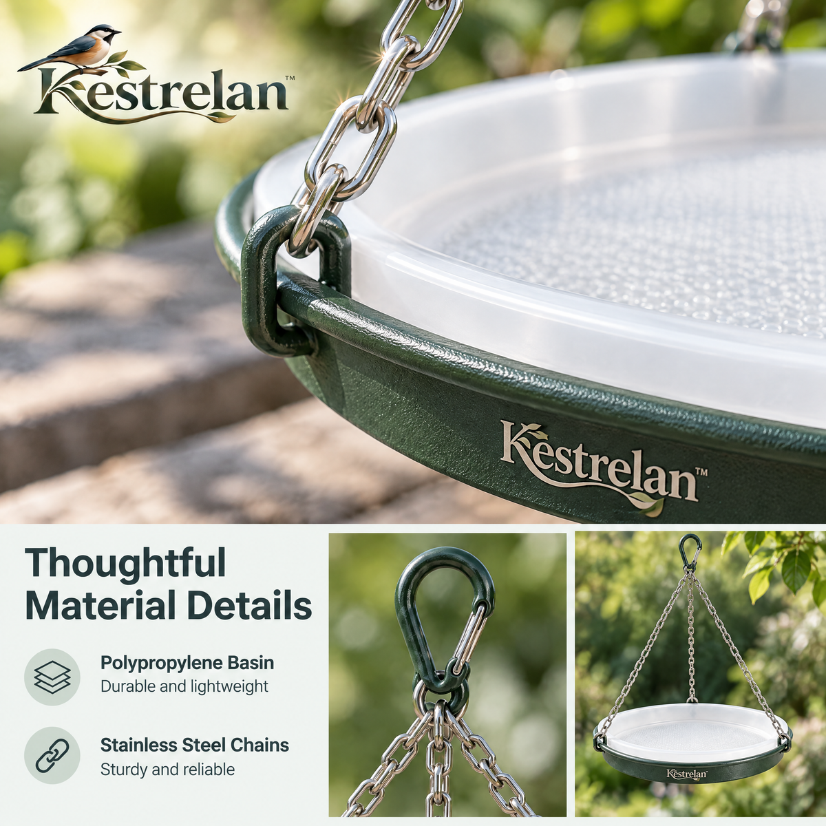 Kestrelan™ SkyBasin Hanging Bird Bath – Suspended Outdoor Water Dish for Garden, Patio & Backyard Bird Watching