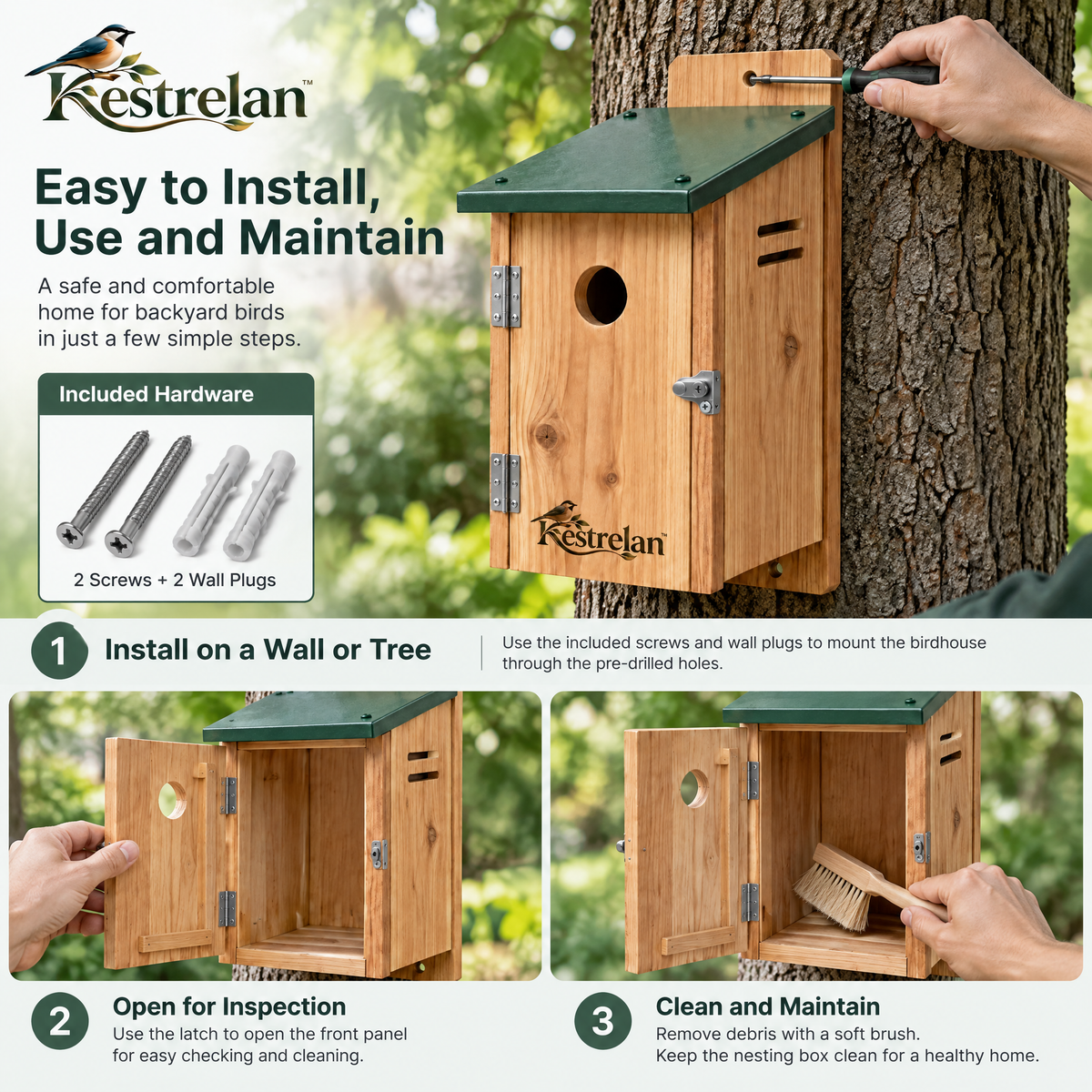 Kestrelan™ WallNest Wall-Mounted Nesting Box – Outdoor Wooden Bird Shelter for Garden Walls, Fences & Backyard Wildlife Spaces