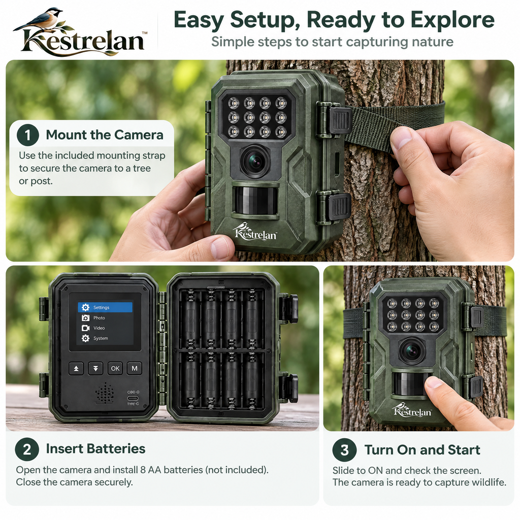 Kestrelan™ WildTrace Backyard Wildlife Camera – Motion-Activated Outdoor Observation Camera for Birds, Squirrels & Garden Visitors
