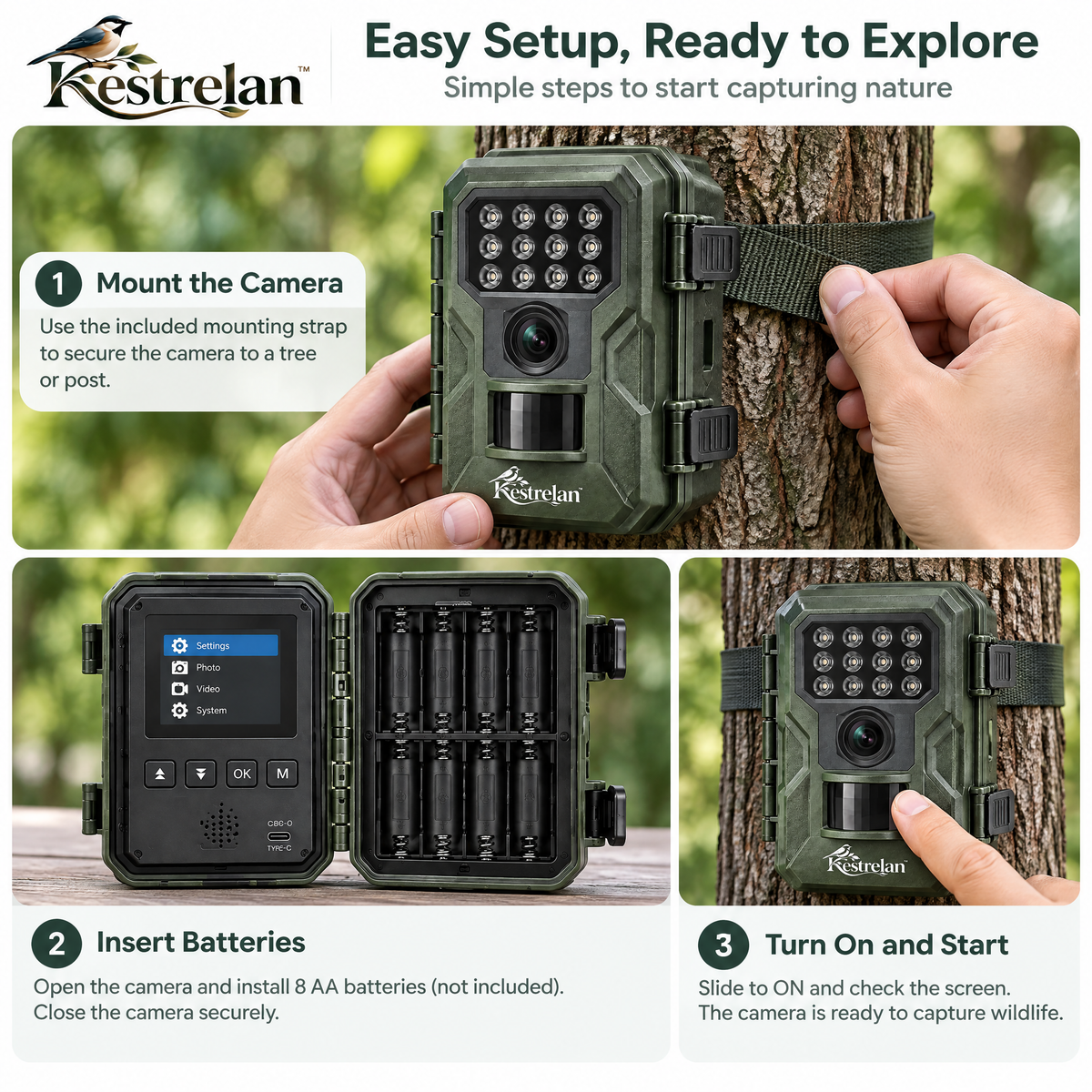 Kestrelan™ WildTrace Backyard Wildlife Camera – Motion-Activated Outdoor Observation Camera for Birds, Squirrels & Garden Visitors