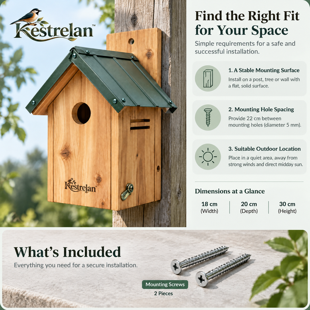 Kestrelan™ TimberNook Wooden Birdhouse – Outdoor Nesting Shelter for Backyard Trees, Garden Posts & Wildlife Spaces