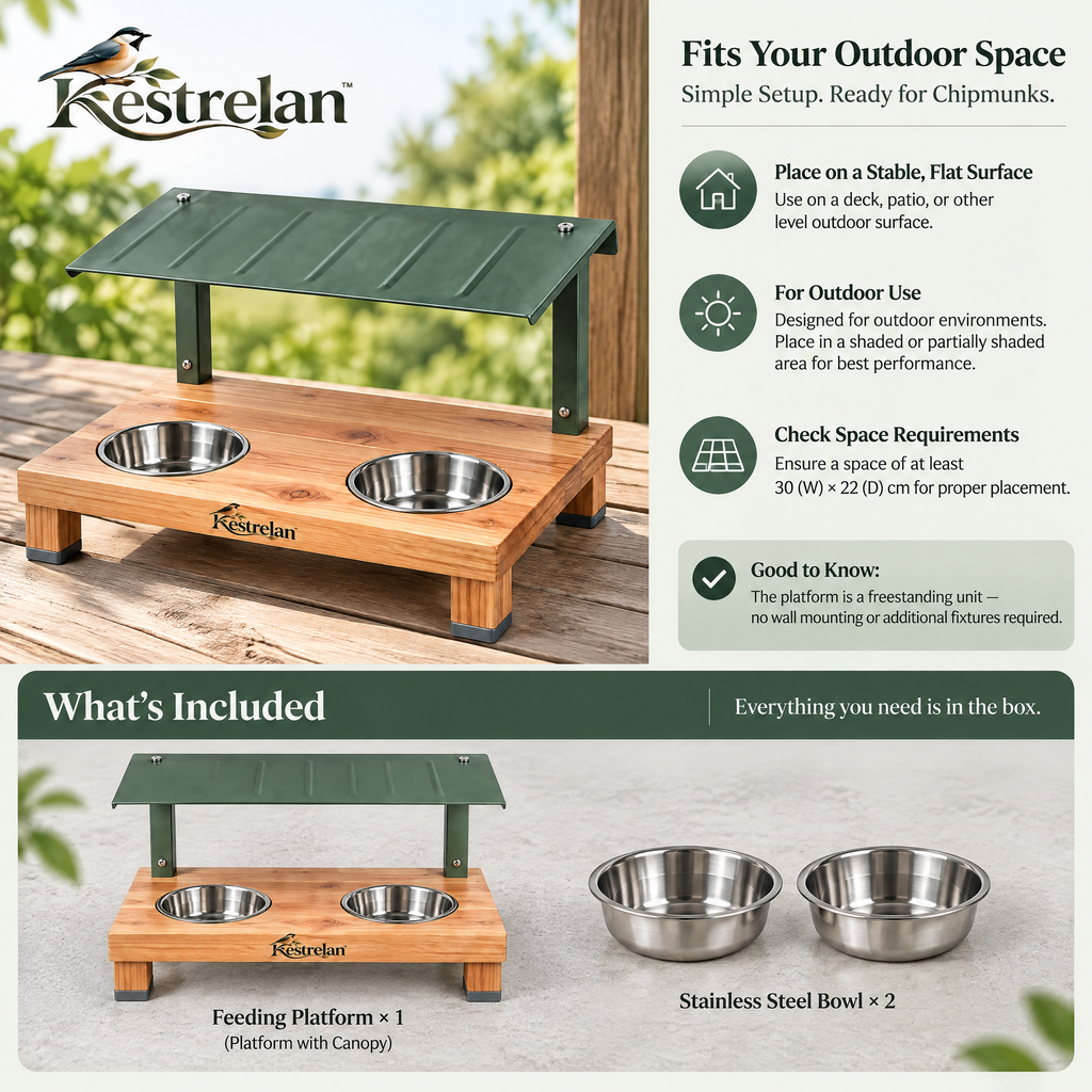 Kestrelan™ TinyTrail Chipmunk Feeding Platform – Raised Backyard Wildlife Snack Station for Gardens, Patios & Nature Watching