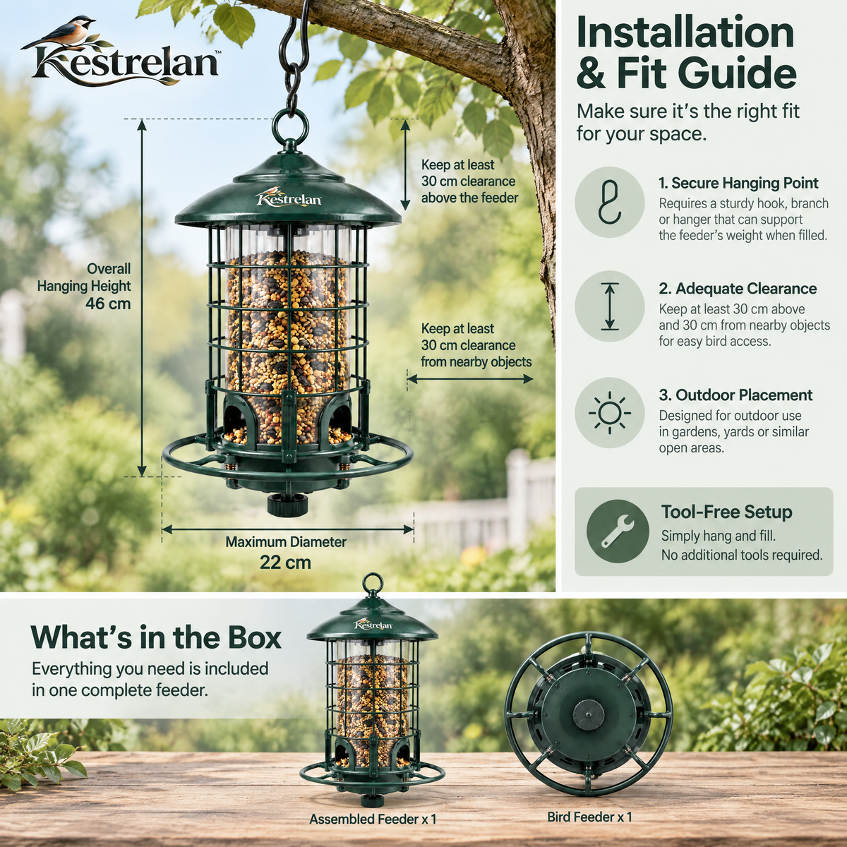 Kestrelan™ GuardPerch Squirrel-Resistant Bird Feeder – Protected Hanging Seed Station for Backyard & Garden Bird Watching