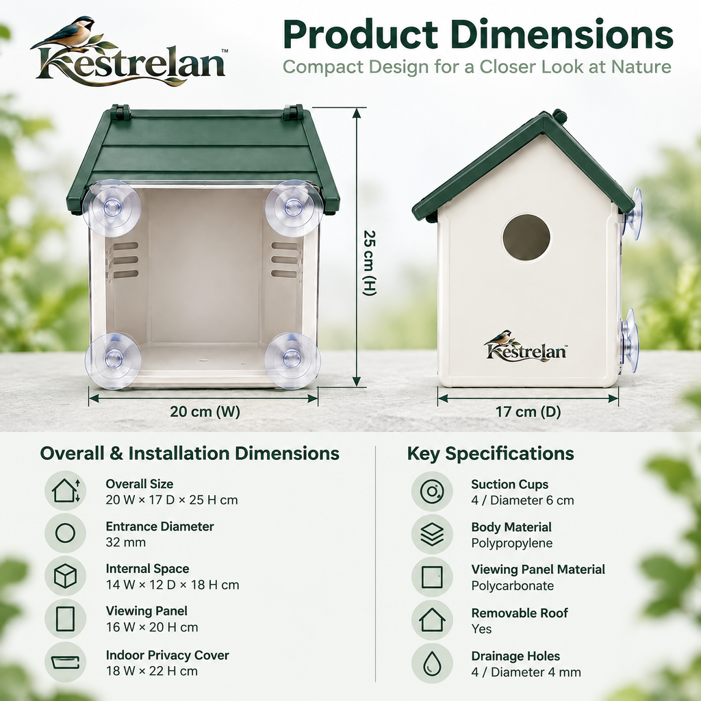 Kestrelan™ NestView Window Observation Birdhouse – Clear-Back Nesting Box for Up-Close Home Bird Watching