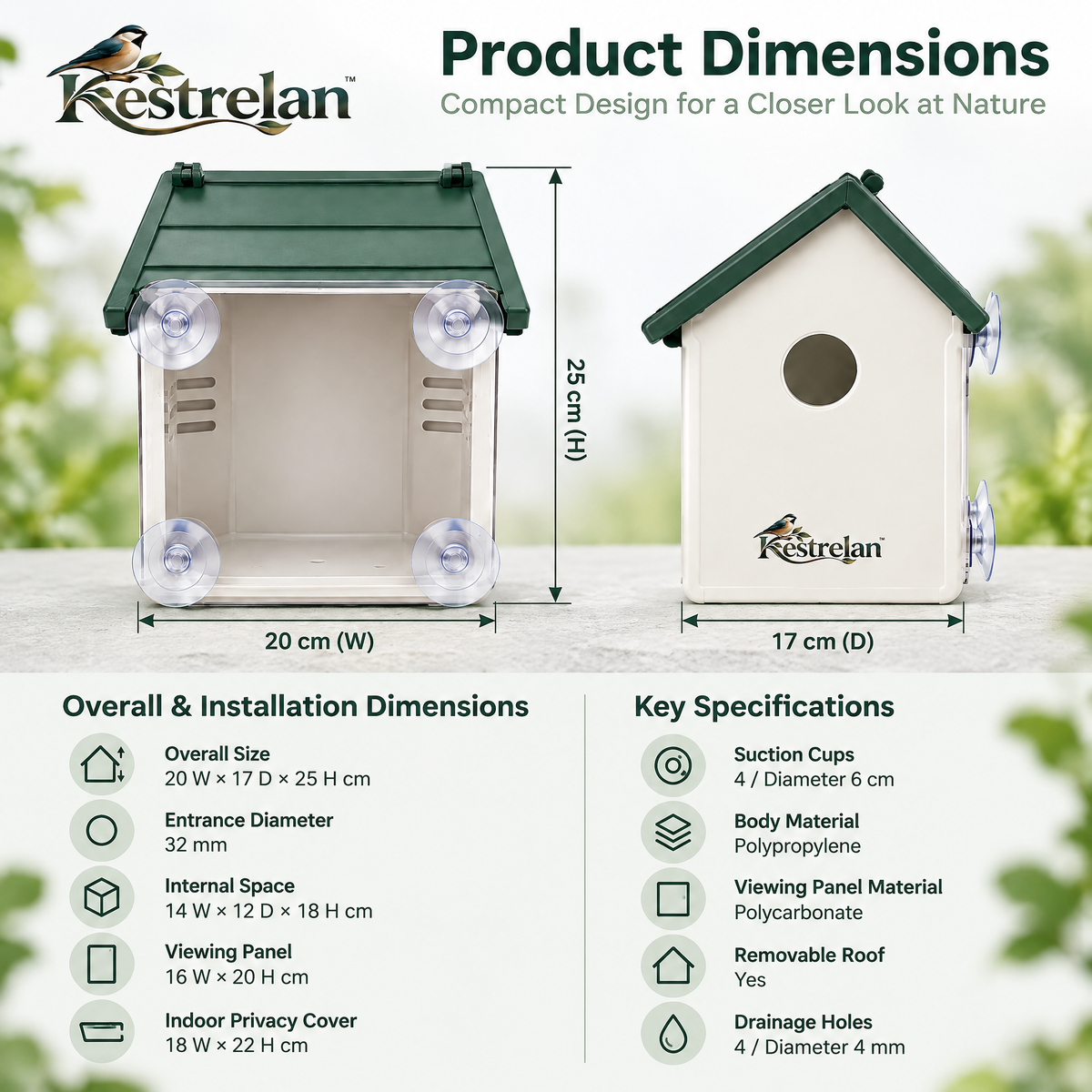 Kestrelan™ NestView Window Observation Birdhouse – Clear-Back Nesting Box for Up-Close Home Bird Watching