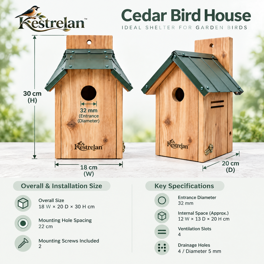 Kestrelan™ TimberNook Wooden Birdhouse – Outdoor Nesting Shelter for Backyard Trees, Garden Posts & Wildlife Spaces