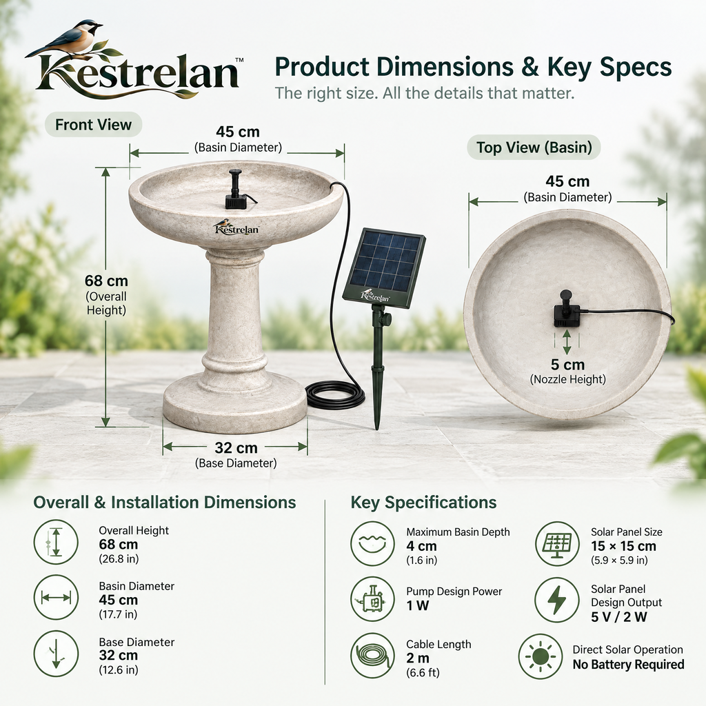 Kestrelan™ SunRipple Solar Bird Bath Fountain – Solar-Powered Water Circulator for Garden Basins, Backyard Bird Baths & Outdoor Wildlife Spaces