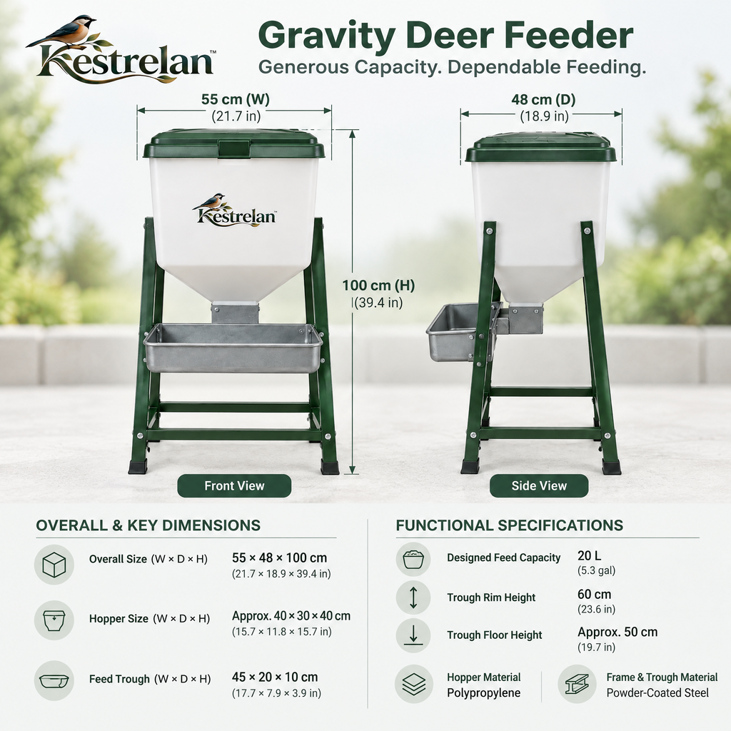 Kestrelan™ MeadowFeed Deer Feeder – Large-Capacity Outdoor Wildlife Feeding Station for Rural Yards, Woodlots & Nature Observation
