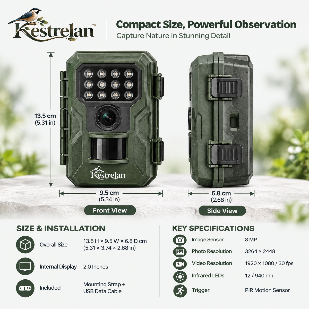 Kestrelan™ WildTrace Backyard Wildlife Camera – Motion-Activated Outdoor Observation Camera for Birds, Squirrels & Garden Visitors