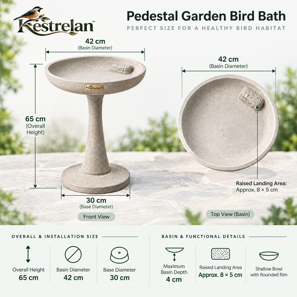 Kestrelan™ MeadowBasin Garden Bird Bath – Freestanding Outdoor Water Basin for Backyard Bird Watching & Wildlife Gardens