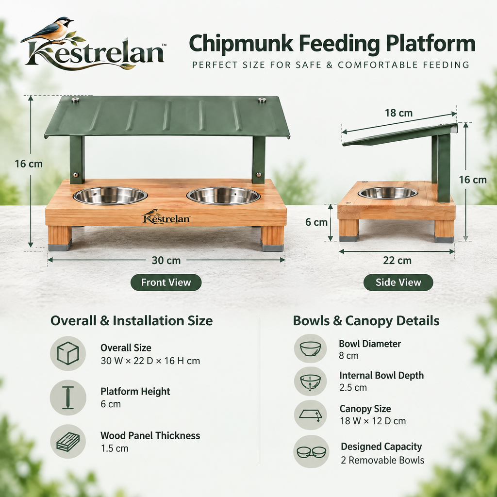 Kestrelan™ TinyTrail Chipmunk Feeding Platform – Raised Backyard Wildlife Snack Station for Gardens, Patios & Nature Watching
